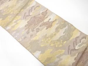 アンティーク　霞に松笹・色紙散らし模様織り出し袋帯（材料）